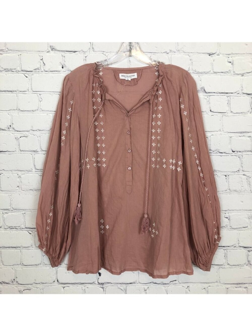 Emerson Fry India Collection Bardot Top Size XS Mauve Embroidered